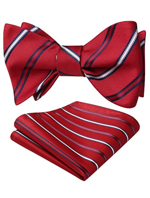 HISDERN Bow Ties for Men Striped Bow Tie Men's Self Tie Bowtie Handkerchief Formal Tuxedo Wedding Bowties and Pocket Square