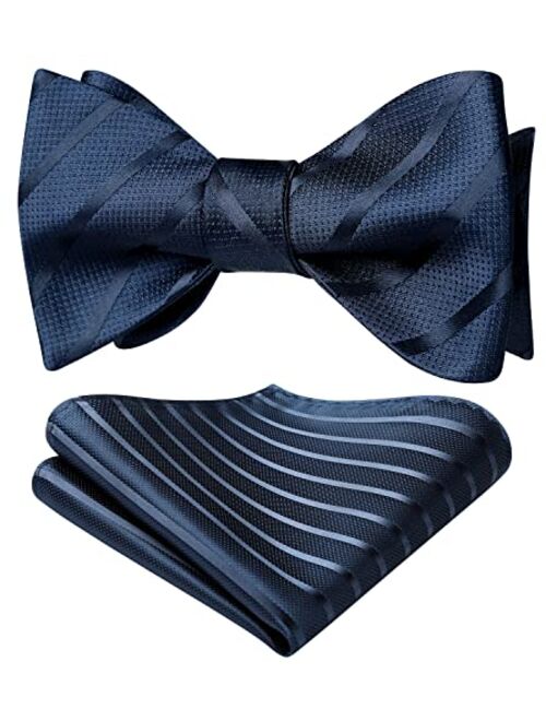 HISDERN Bow Ties for Men Striped Bow Tie Men's Self Tie Bowtie Handkerchief Formal Tuxedo Wedding Bowties and Pocket Square