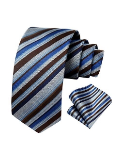 Plaid Striped Tie for Men, Men's Classic Tie Necktie Handkerchief, Woven Jacquard Neck Ties with Pocket Square