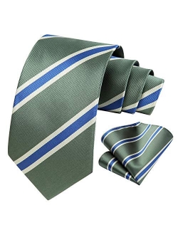 Plaid Striped Tie for Men, Men's Classic Tie Necktie Handkerchief, Woven Jacquard Neck Ties with Pocket Square