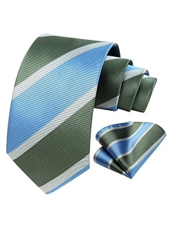 Plaid Striped Tie for Men, Men's Classic Tie Necktie Handkerchief, Woven Jacquard Neck Ties with Pocket Square