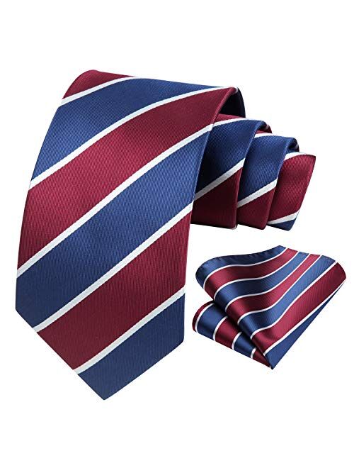 HISDERN Plaid Striped Tie for Men, Men's Classic Tie Necktie Handkerchief, Woven Jacquard Neck Ties with Pocket Square