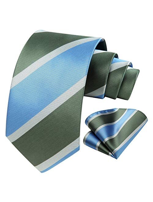 HISDERN Plaid Striped Tie for Men, Men's Classic Tie Necktie Handkerchief, Woven Jacquard Neck Ties with Pocket Square