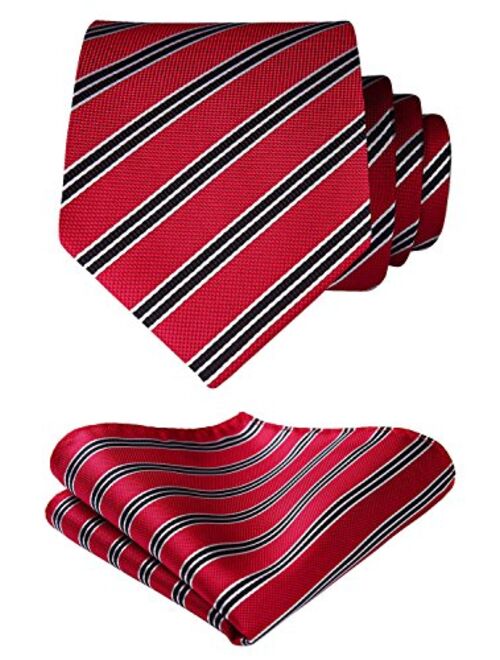 HISDERN Men's Woven Silk Necktie and Pocket Square Set