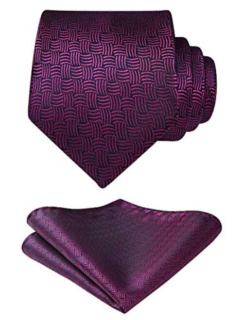 HISDERN Men's Woven Silk Necktie and Pocket Square Set