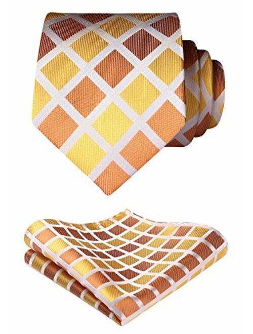 HISDERN Men's Woven Silk Necktie and Pocket Square Set