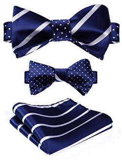 Mens Bowties Striped Self Tie Bow Tie Pocket Square Set Formal Double Sided Cool Woven Tuxedo Wedding Party