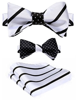 Mens Bowties Striped Self Tie Bow Tie Pocket Square Set Formal Double Sided Cool Woven Tuxedo Wedding Party