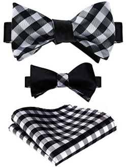 Mens Bowties Striped Self Tie Bow Tie Pocket Square Set Formal Double Sided Cool Woven Tuxedo Wedding Party