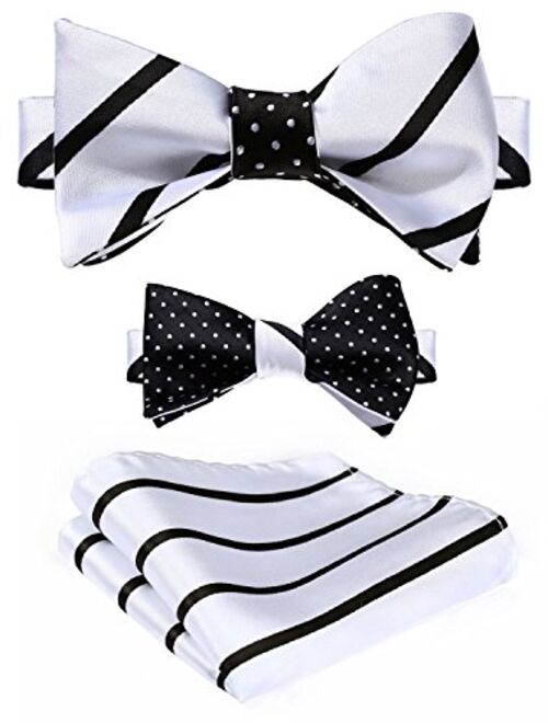 HISDERN Mens Bowties Striped Self Tie Bow Tie Pocket Square Set Formal Double Sided Cool Woven Tuxedo Wedding Party