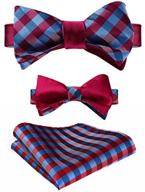 HISDERN Mens Bowties Striped Self Tie Bow Tie Pocket Square Set Formal Double Sided Cool Woven Tuxedo Wedding Party