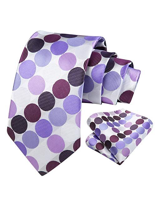 HISDERN Polka Dot Tie Handkerchief Woven Classic Men's Necktie & Pocket Square Set
