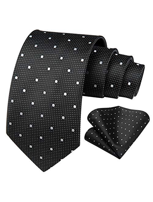 HISDERN Polka Dot Tie Handkerchief Woven Classic Men's Necktie & Pocket Square Set