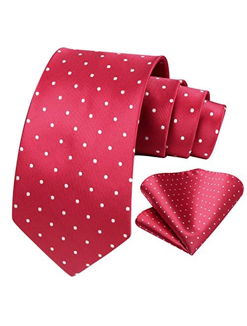 HISDERN Polka Dot Tie Handkerchief Woven Classic Men's Necktie & Pocket Square Set