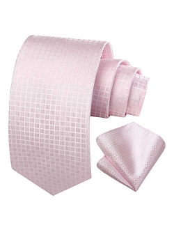 Plaid Stripe Pattern Mens Tie and Pocket Square Set Woven Necktie Handkerchief