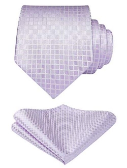 Plaid Stripe Pattern Mens Tie and Pocket Square Set Woven Necktie Handkerchief