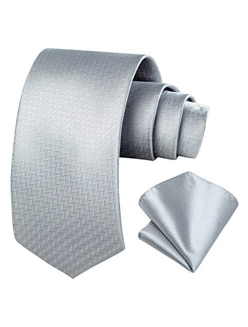 HISDERN Plaid Stripe Pattern Men’s Tie and Pocket Square Set Woven Necktie Handkerchief