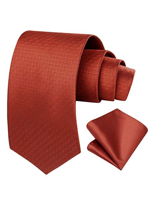 HISDERN Plaid Stripe Pattern Men’s Tie and Pocket Square Set Woven Necktie Handkerchief