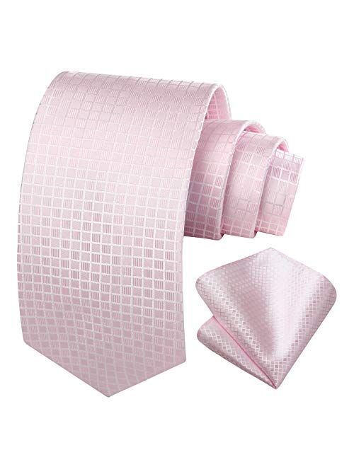 HISDERN Plaid Stripe Pattern Men’s Tie and Pocket Square Set Woven Necktie Handkerchief