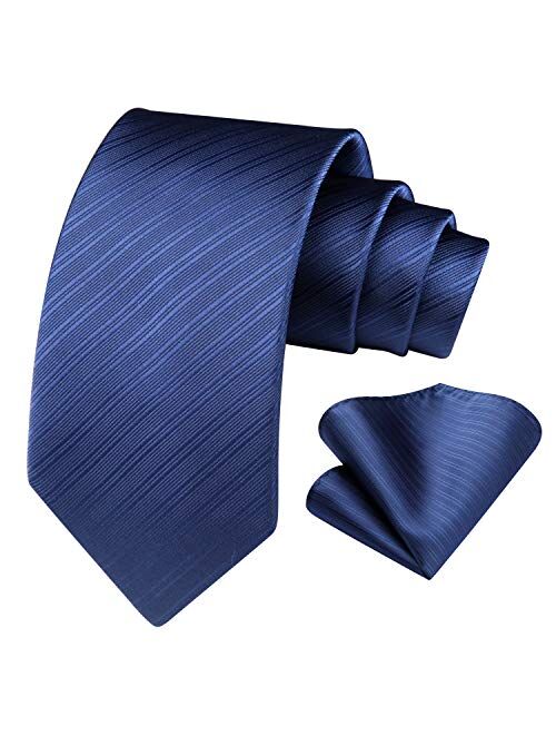 HISDERN Plaid Stripe Pattern Men’s Tie and Pocket Square Set Woven Necktie Handkerchief