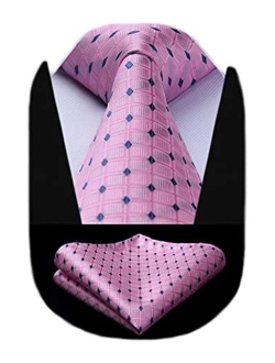 Plaid Polka Dots Tie Handkerchief Woven Classic Check Men's Necktie & Pocket Square Set