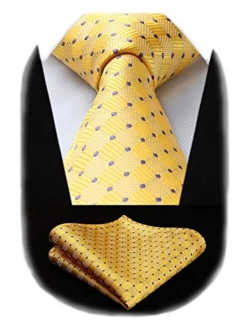 Plaid Polka Dots Tie Handkerchief Woven Classic Check Men's Necktie & Pocket Square Set