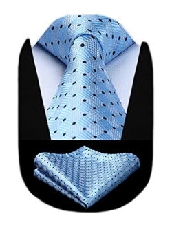 Plaid Polka Dots Tie Handkerchief Woven Classic Check Men's Necktie & Pocket Square Set