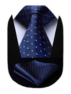 Plaid Polka Dots Tie Handkerchief Woven Classic Check Men's Necktie & Pocket Square Set