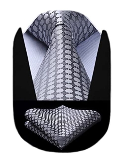 Plaid Polka Dots Tie Handkerchief Woven Classic Check Men's Necktie & Pocket Square Set