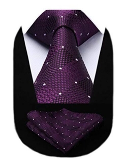 Plaid Polka Dots Tie Handkerchief Woven Classic Check Men's Necktie & Pocket Square Set