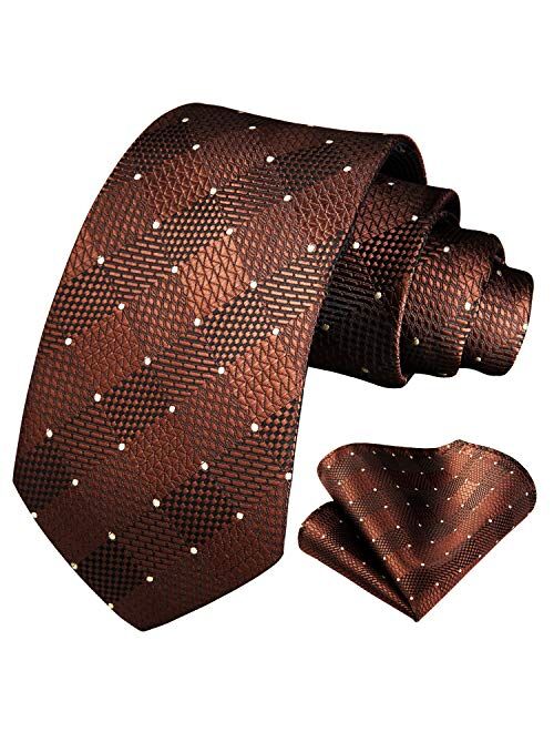 HISDERN Plaid Polka Dots Tie Handkerchief Woven Classic Check Men's Necktie & Pocket Square Set