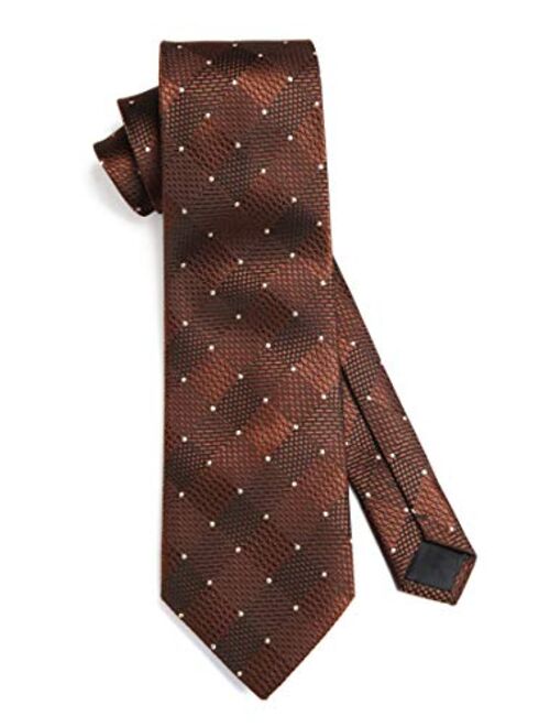 HISDERN Plaid Polka Dots Tie Handkerchief Woven Classic Check Men's Necktie & Pocket Square Set