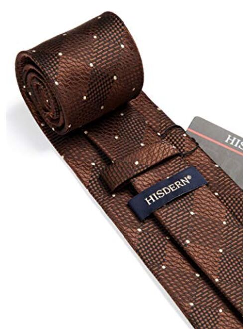 HISDERN Plaid Polka Dots Tie Handkerchief Woven Classic Check Men's Necktie & Pocket Square Set