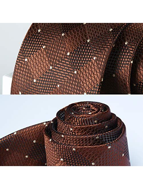 HISDERN Plaid Polka Dots Tie Handkerchief Woven Classic Check Men's Necktie & Pocket Square Set