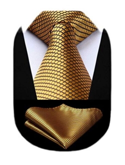 Mens Houndstooth Ties Woven Classic 3.4" Satin Necktie Set Formal Tie Pocket Suqare for Wedding Party with Handkerchief