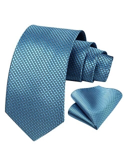 Mens Houndstooth Ties Woven Classic 3.4" Satin Necktie Set Formal Tie Pocket Suqare for Wedding Party with Handkerchief