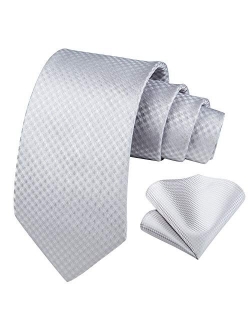 Mens Houndstooth Ties Woven Classic 3.4" Satin Necktie Set Formal Tie Pocket Suqare for Wedding Party with Handkerchief