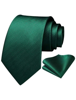 Mens Houndstooth Ties Woven Classic 3.4" Satin Necktie Set Formal Tie Pocket Suqare for Wedding Party with Handkerchief