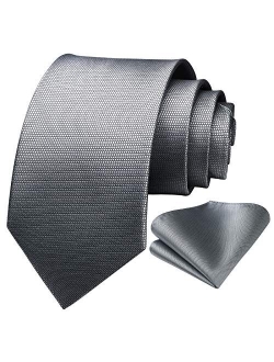 Mens Houndstooth Ties Woven Classic 3.4" Satin Necktie Set Formal Tie Pocket Suqare for Wedding Party with Handkerchief