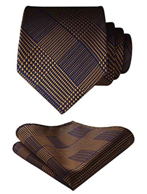 HISDERN Mens Houndstooth Ties Woven Classic 3.4" Satin Necktie Set Formal Tie Pocket Suqare for Wedding Party with Handkerchief