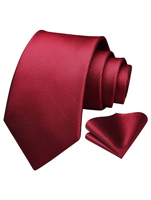 HISDERN Mens Houndstooth Ties Woven Classic 3.4" Satin Necktie Set Formal Tie Pocket Suqare for Wedding Party with Handkerchief