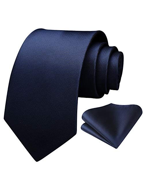 HISDERN Mens Houndstooth Ties Woven Classic 3.4" Satin Necktie Set Formal Tie Pocket Suqare for Wedding Party with Handkerchief