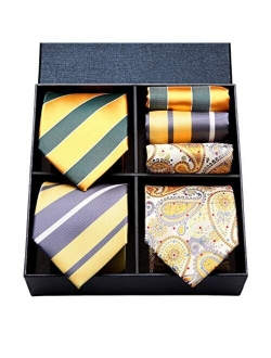 3 PCS Extra Long Tie Set, 63 Inch XL Necktie & Pocket Square   Gift Box