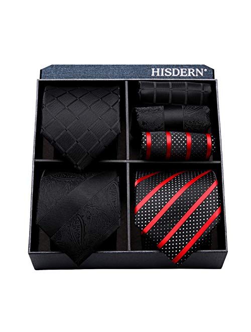 HISDERN 3 PCS Extra Long Tie Set, 63 Inch XL Necktie & Pocket Square + Gift Box