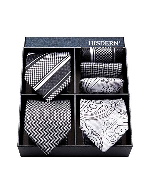 HISDERN 3 PCS Extra Long Tie Set, 63 Inch XL Necktie & Pocket Square + Gift Box