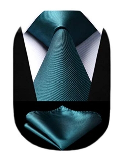 Solid Color Ties for Men, Formal 3.35" Necktie Tie and Pocket Square Set Wedding