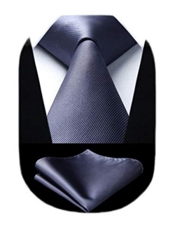 Solid Color Ties for Men, Formal 3.35" Necktie Tie and Pocket Square Set Wedding