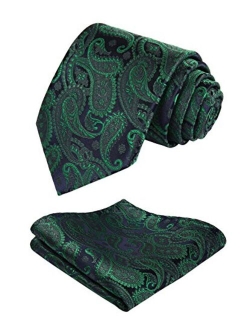 Extra Long Floral Paisley Tie for Men Handkerchief Men's Necktie & Pocket Square Set