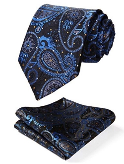 Extra Long Floral Paisley Tie for Men Handkerchief Men's Necktie & Pocket Square Set