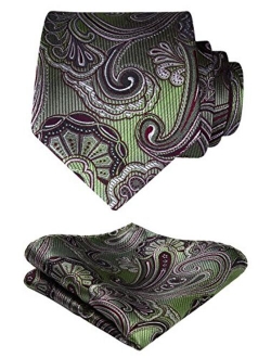 Extra Long Floral Paisley Tie for Men Handkerchief Men's Necktie & Pocket Square Set